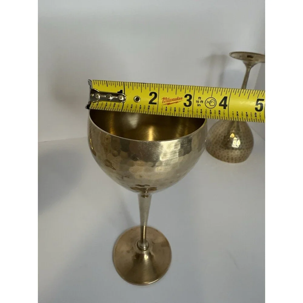 Vintage Hammered Solid Brass‎ Wine Goblets 7.5” Set Of 4 Made In India. Polished